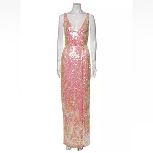 ML Monique Lhuillier Sequin Surplice Evening Gown